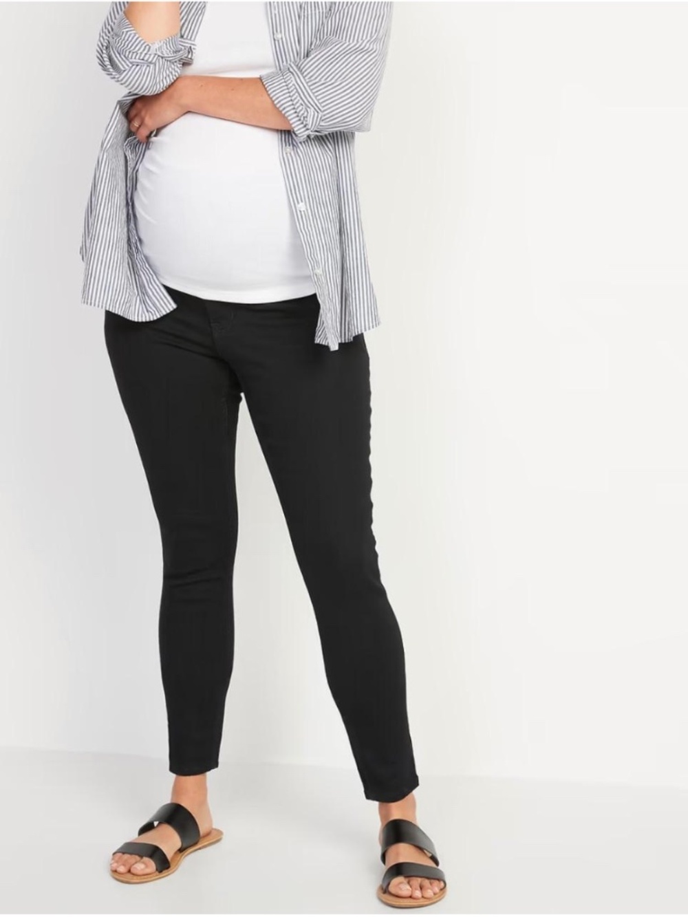 Old Navy Black Maternity Rollover Panel 360° Stretch Super Skinny Jeans 6 NEW